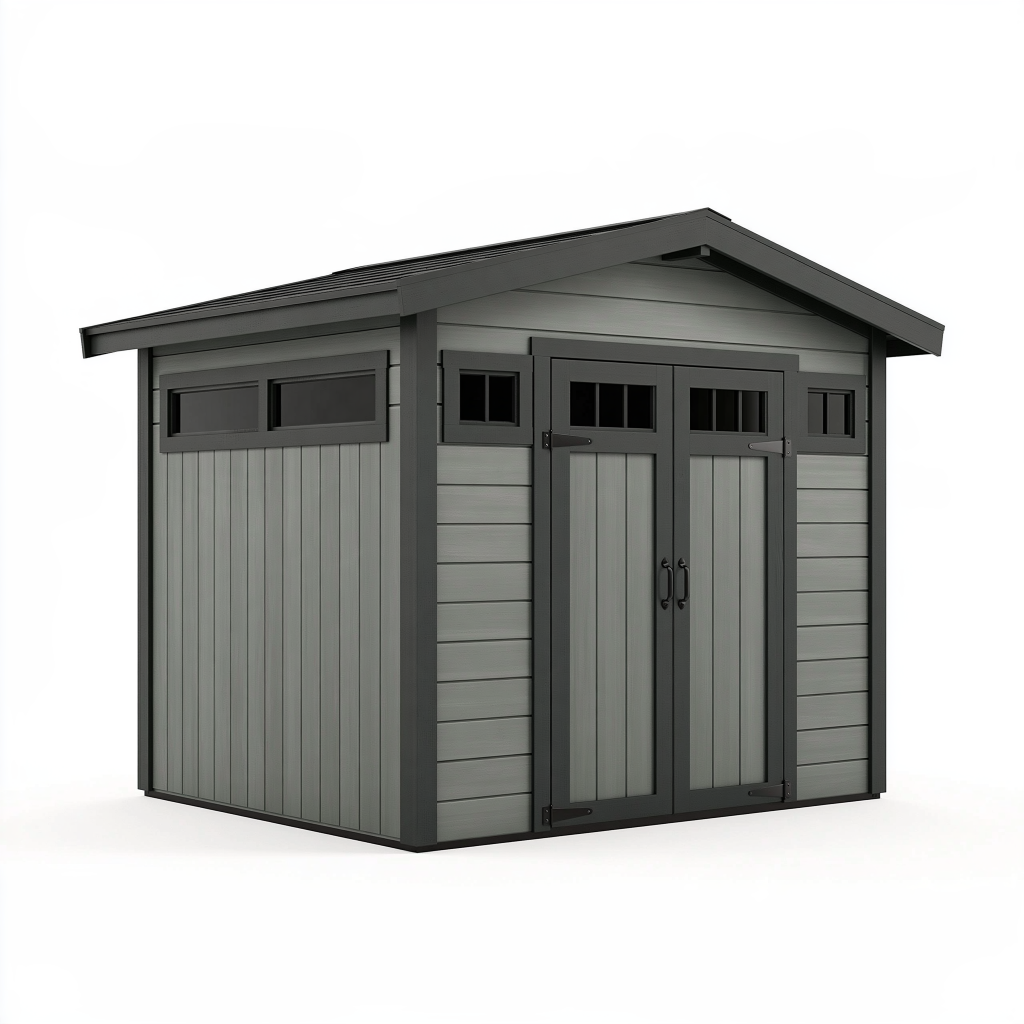 Abri de jardin 213 x 130 x 190 cm en résine gris anthracite avec double porte