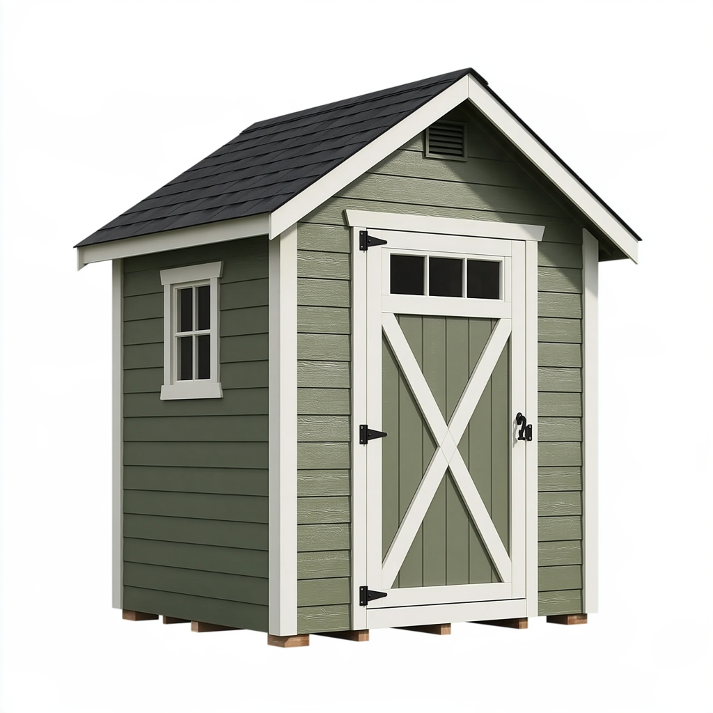Abri de jardin 180 x 120 x 220 cm en bois vert olive avec porte vitrée style cabanon