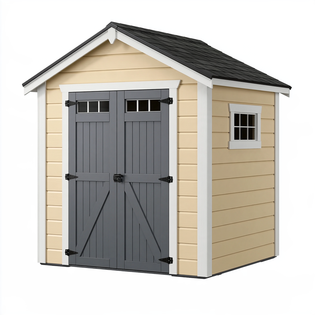 Abri de jardin 183 x 122 x 200 cm en résine beige et gris anthracite avec double porte