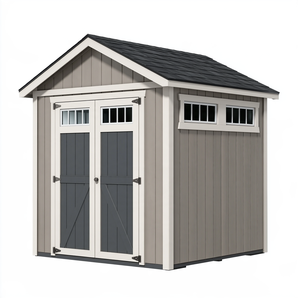 Abri de jardin 244 x 183 x 230 cm gris en résine avec double porte et fenêtres