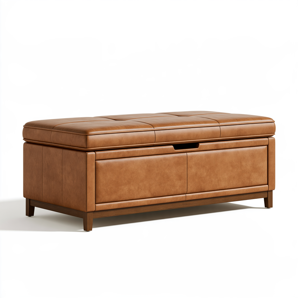 Banc coffre de rangement 120 x 45 x 48 cm similicuir camel style contemporain