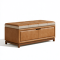 Banc coffre de rangement 120 x 45 x 50 cm similicuir camel et tissu beige style contemporain