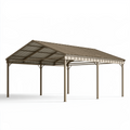 Abri voiture 600 x 500 x 290 cm en acier marron - toit à deux pentes extérieur