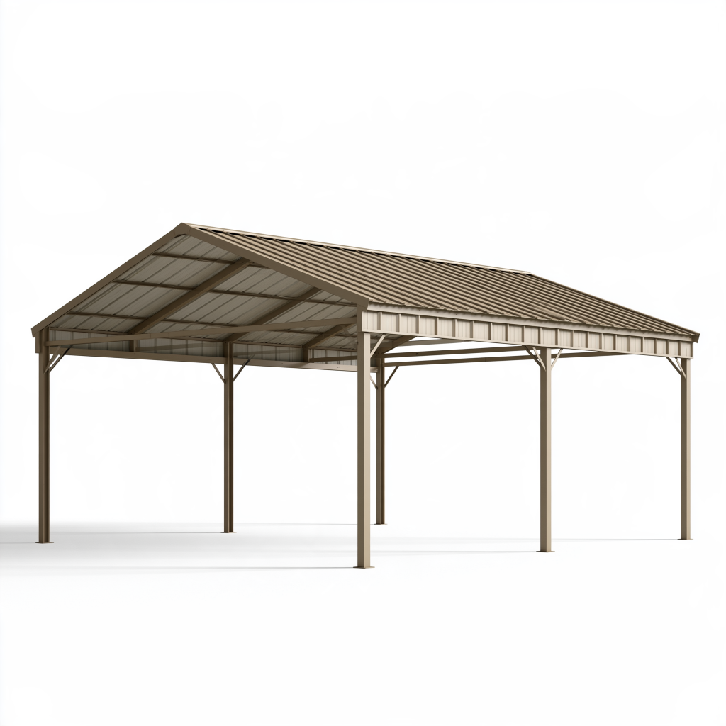 Abri voiture 600 x 500 x 290 cm en acier marron - toit à deux pentes extérieur