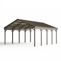 Carport 600 x 500 x 300 cm en acier brun avec toit à deux pentes