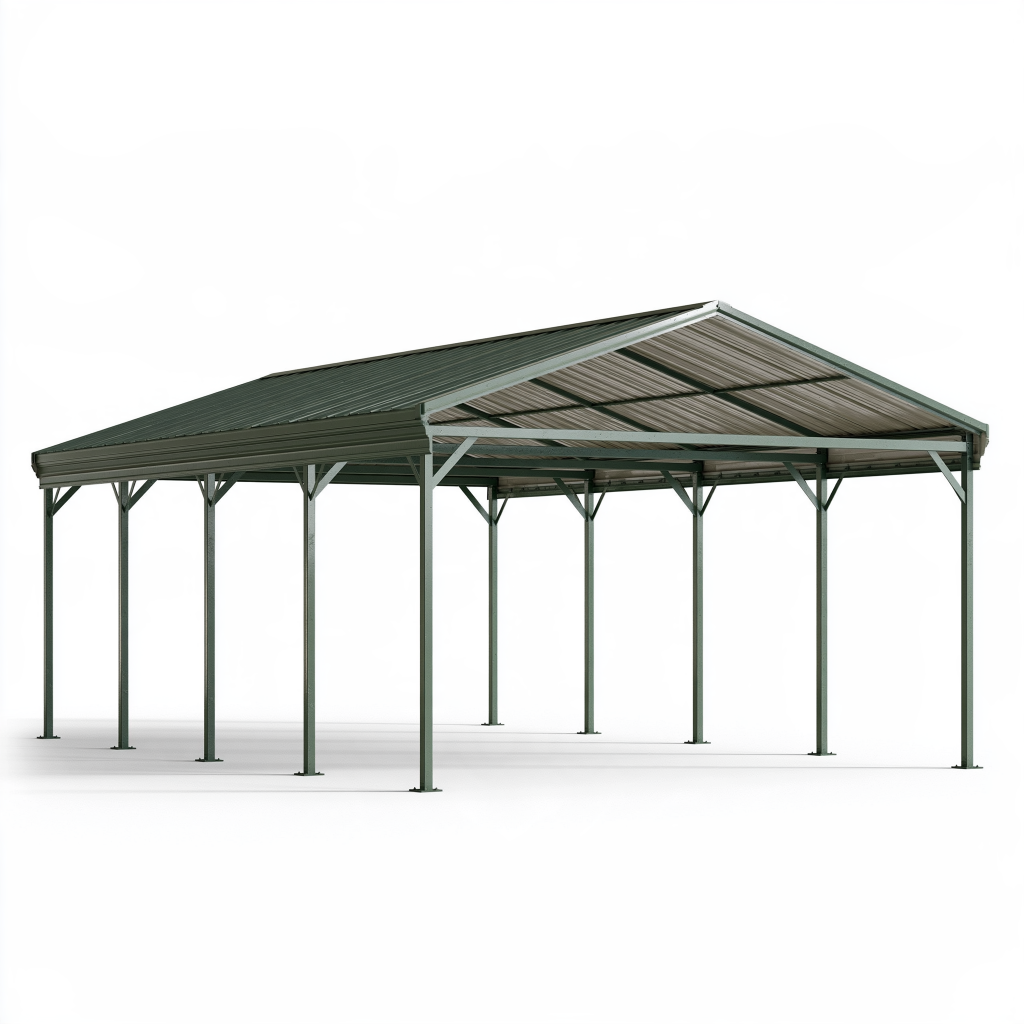 Abri voiture 600 x 300 x 270 cm en acier vert foncé avec toit double pente