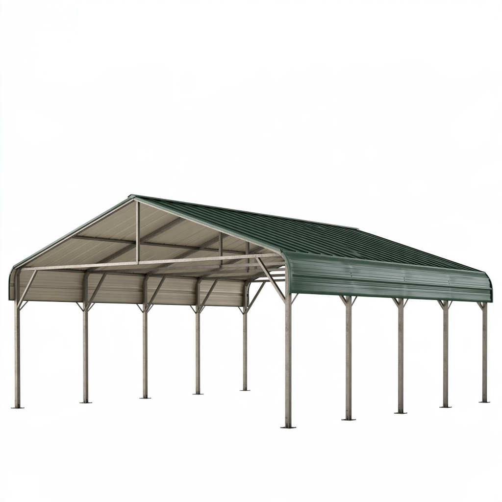 Abri voiture 610 x 370 x 270 cm en acier galvanisé vert - toit à deux pentes