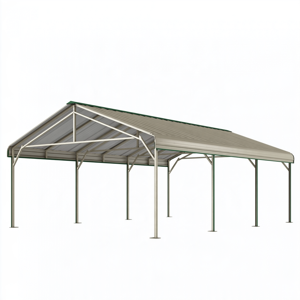 Abri voiture 600 x 300 x 270 cm en acier gris vert avec toit incliné pour extérieur