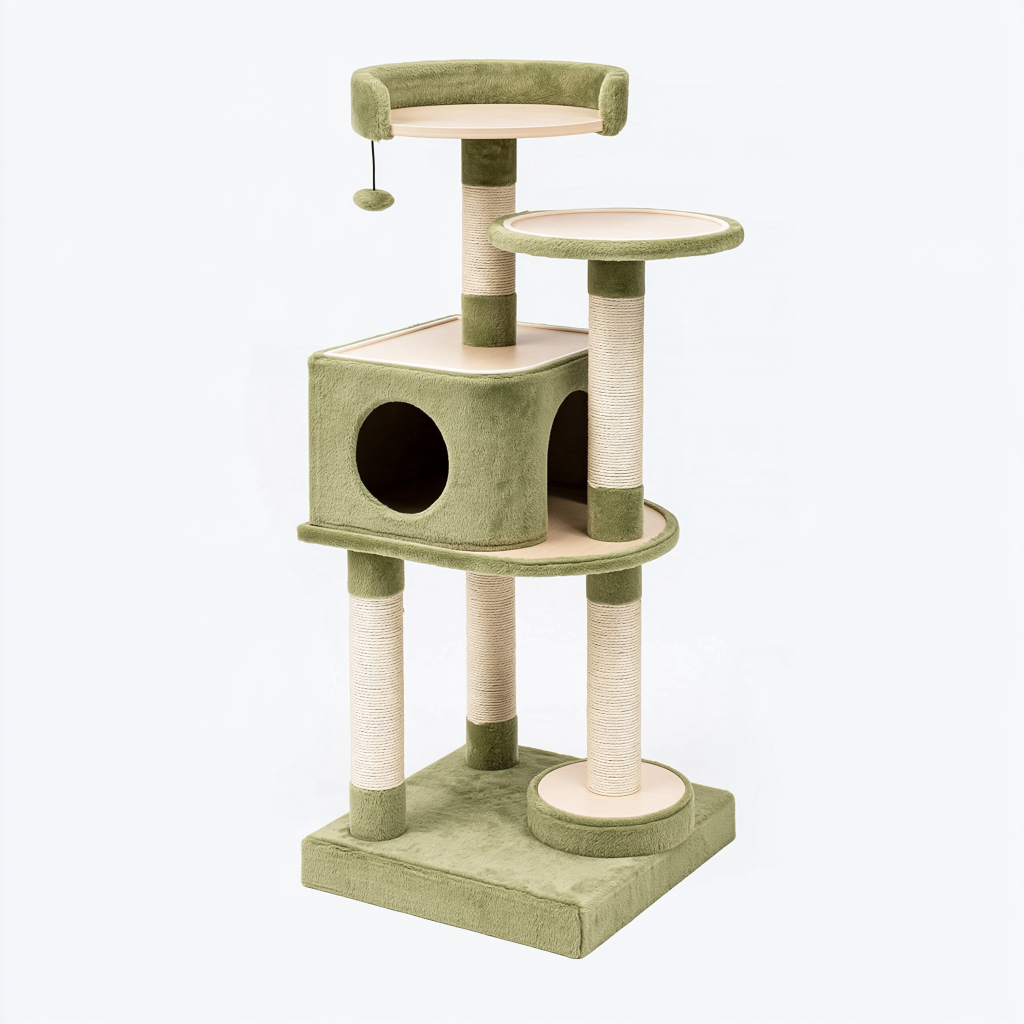 Arbre à chat 50 x 50 x 150 cm vert en sisal avec niche et plateformes