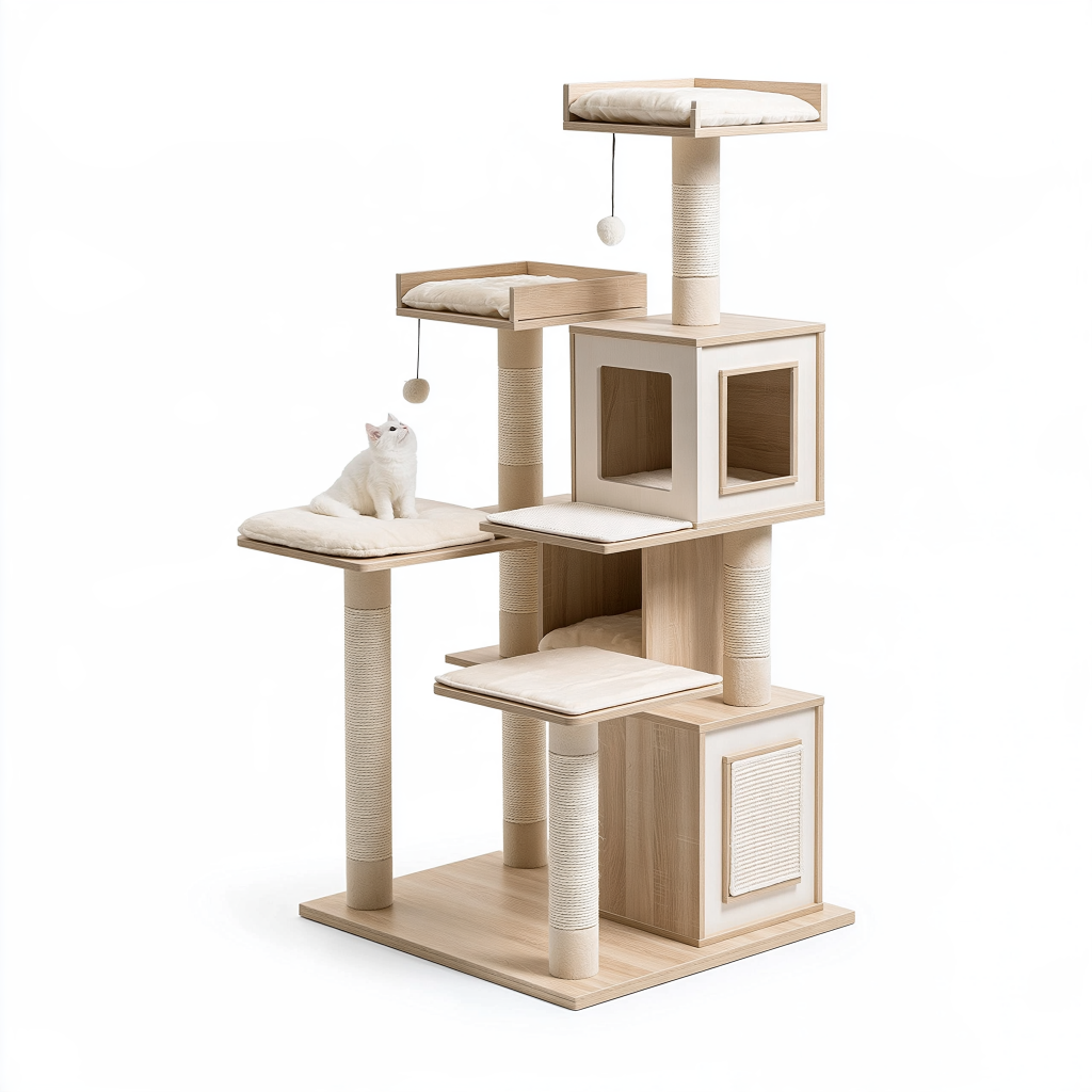 Arbre à chat 90 x 60 x 180 cm en bois beige avec sisal - griffoir multi-niveaux