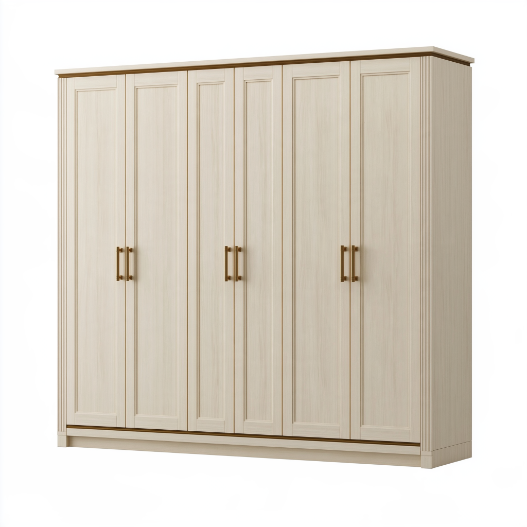 Armoire 6 portes 240 x 60 x 220 cm finition bois beige rangement classique
