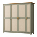 Armoire 180 x 60 x 200 cm en bois vert olive et rotin tressé - rangement style naturel