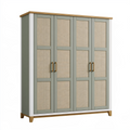 Armoire 180 x 55 x 200 cm vert sauge en bois et cannage à 4 portes style naturel