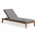 Bain de soleil 200 x 70 cm en bois marron avec coussin gris dossier réglable extérieur