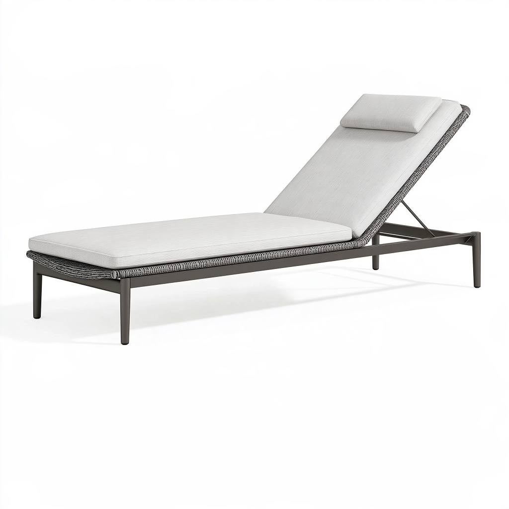 Bain de soleil 200 x 70 cm en métal et résine tressée gris avec dossier réglable