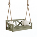 Banc balançoire de jardin 125 x 65 x 55 cm en bois kaki avec cordes de suspension