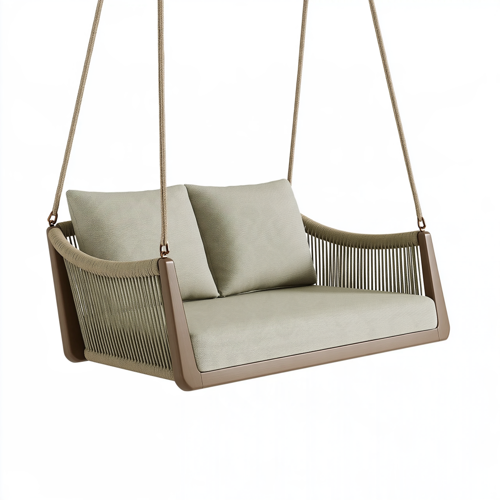 Balancelle suspendue 130 x 75 x 200 cm en bois et cordage beige style contemporain