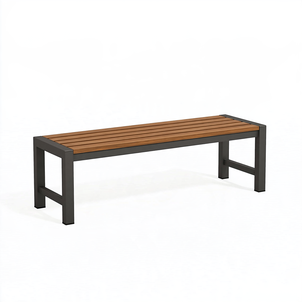 Banc de jardin 120 x 35 x 45 cm en bois et métal noir style industriel