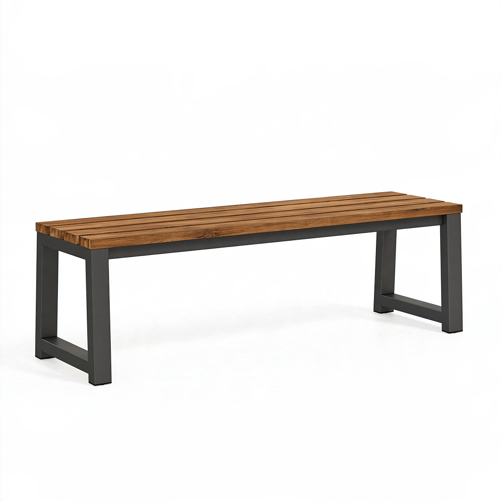 Banc de jardin 150 x 40 x 45 cm en bois marron et métal noir style industriel