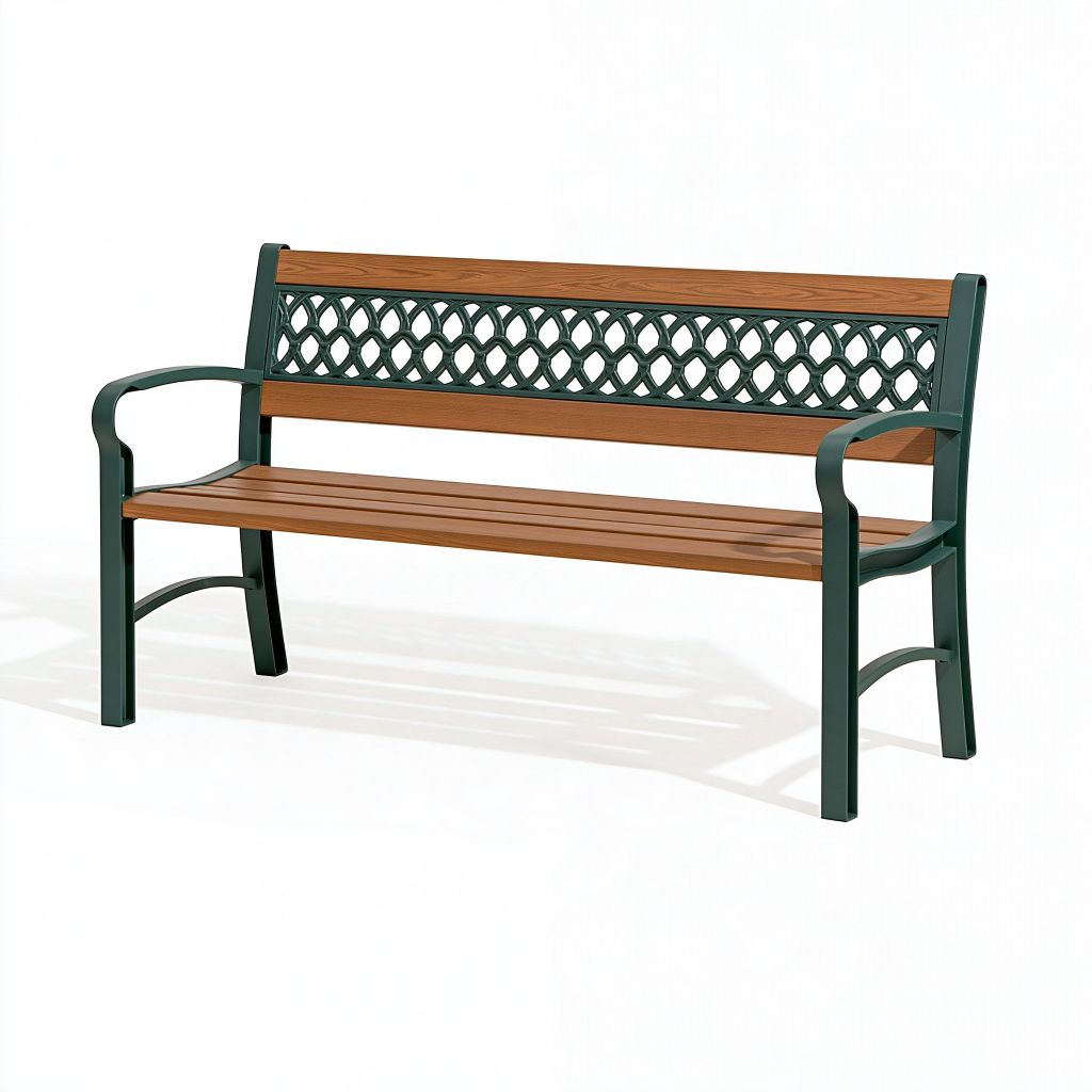 Banc de jardin 150 x 60 x 85 cm en bois et acier vert avec accoudoirs