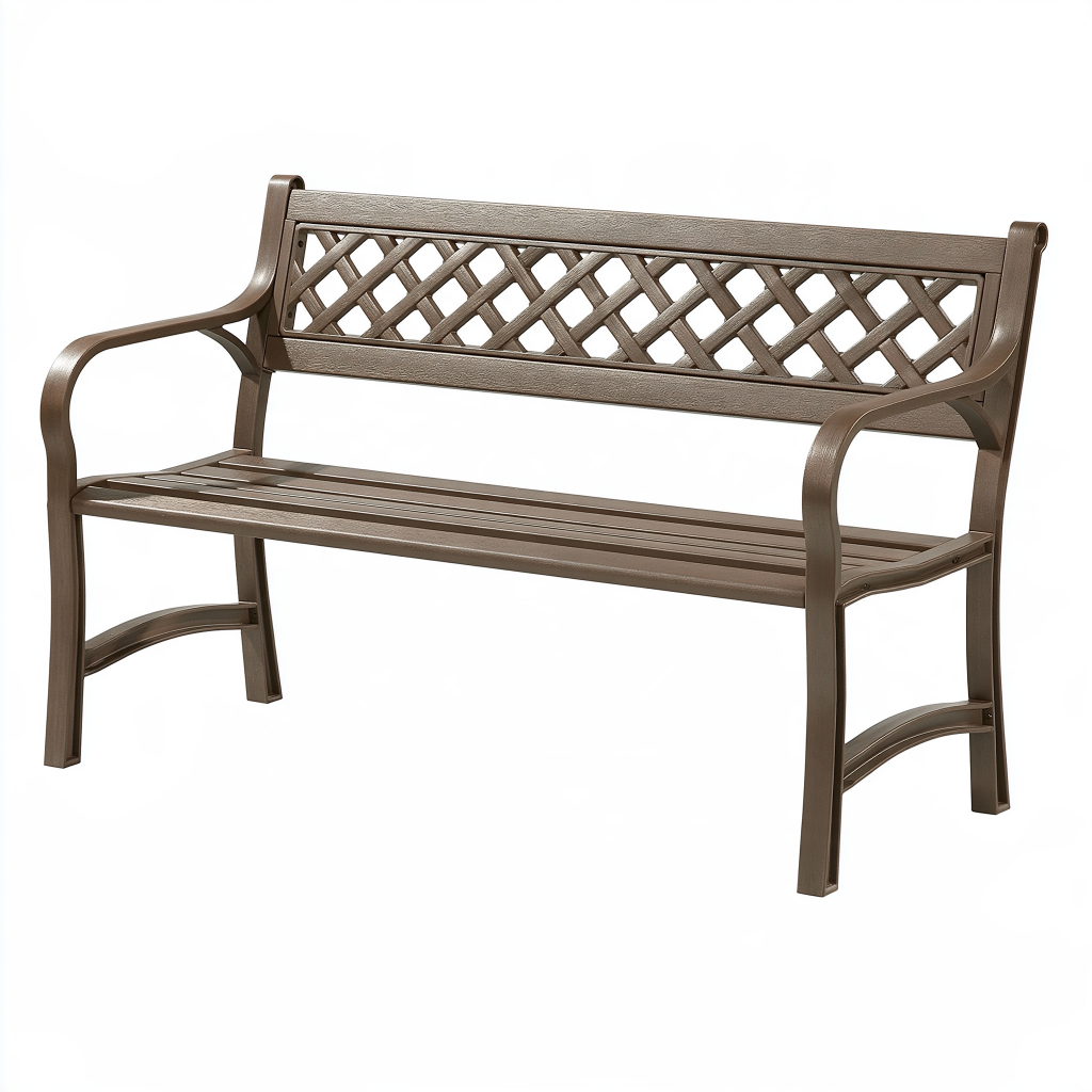 Banc de jardin 122 x 62 x 87 cm en métal brun avec dossier ajouré