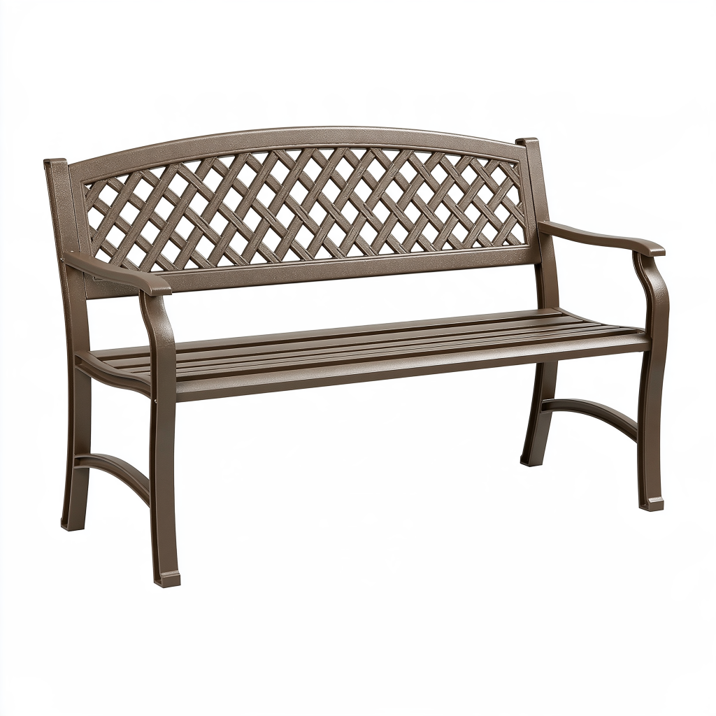 Banc de jardin 122 cm en métal brun à dossier ajouré pour extérieur